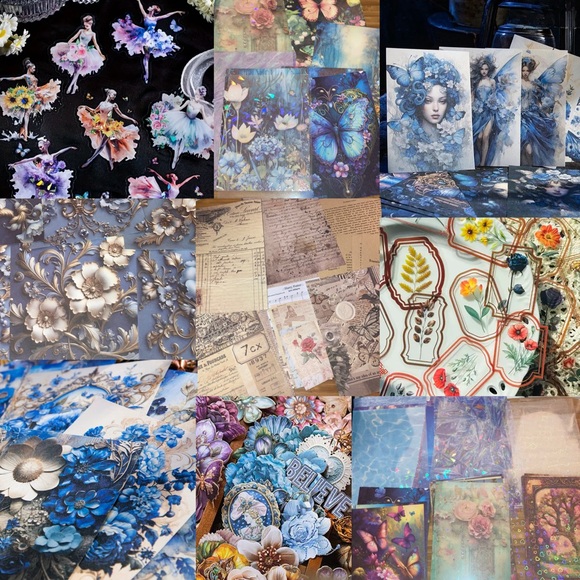 200x Junk Journal Kit Ephemera Stickers Diary Vintage Sapphire Floral Scrapbook - Picture 9 of 16